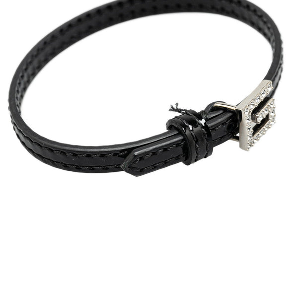 グッチ スクエアG ラインストーン ブレスレット 623237 ブラック レザー レディース GUCCI 【中古】