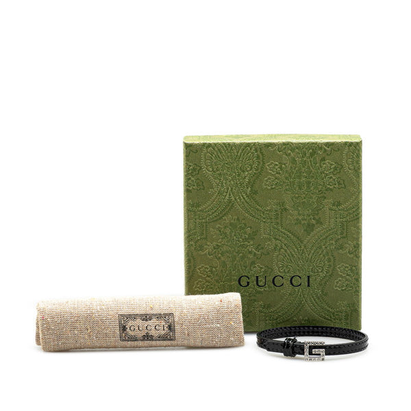 グッチ スクエアG ラインストーン ブレスレット 623237 ブラック レザー レディース GUCCI 【中古】