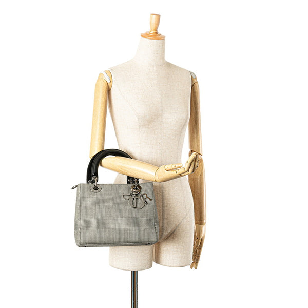 ディオール レディディオール 千鳥格子 ハンドバッグ ブラック ホワイト キャンバス レザー レディース Dior 【中古】