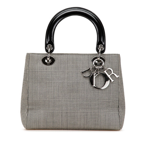 ディオール レディディオール 千鳥格子 ハンドバッグ ブラック ホワイト キャンバス レザー レディース Dior 【中古】