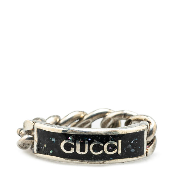 グッチ ロゴ リング 指輪 チェーンリング サイズ 20  678711 シルバー ブラック SV925 シルバー レディース GUCCI 【中古】