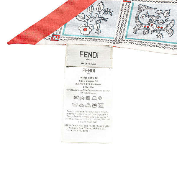 フェンディ ラッピー リバーシブル スカーフ FXT011 ホワイト ブラウン マルチカラー シルク レディース FENDI 【中古】