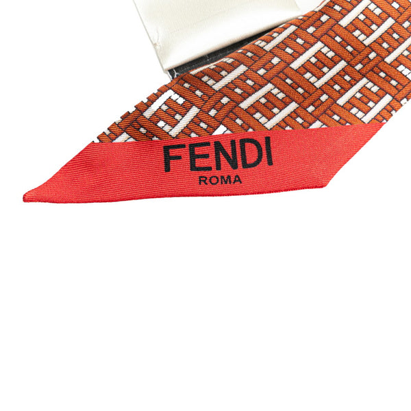 フェンディ ラッピー リバーシブル スカーフ FXT011 ホワイト ブラウン マルチカラー シルク レディース FENDI 【中古】