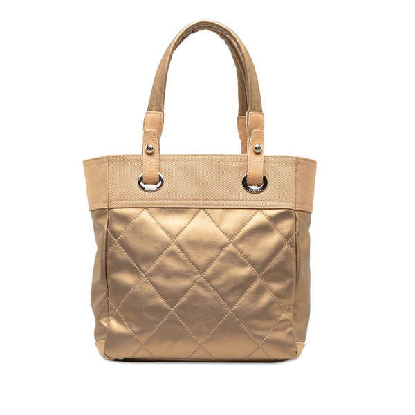 シャネル ココマーク パリビアリッツ トート PM トートバッグ A34208 ゴールド ベージュ キャンバス レザー レディース CHANEL 【中古】