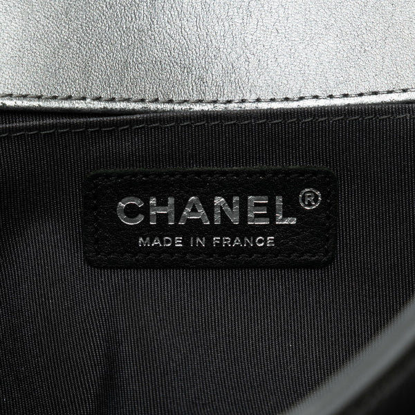 シャネル ボーイシャネル25 編み込み チェーンショルダーバッグ シルバー レザー スウェード レディース CHANEL 【中古】