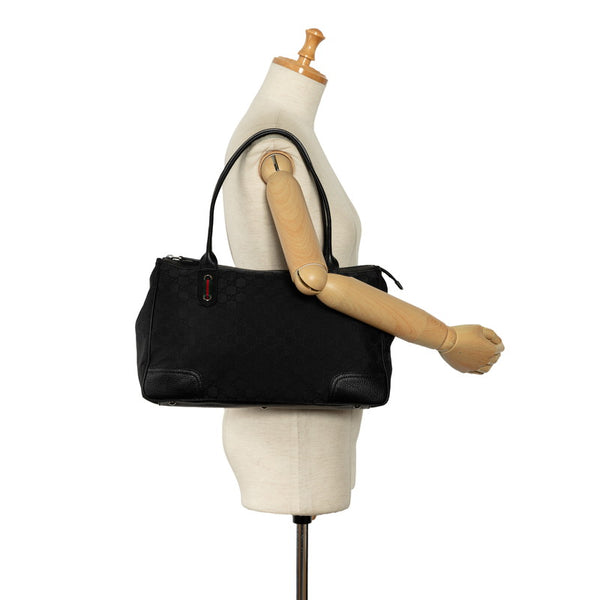 グッチ GGナイロン シェリーライン トートバッグ ハンドバッグ 293599 ブラック ナイロン レザー レディース GUCCI 【中古】