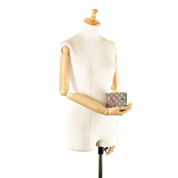 グッチ GGスプリーム キングスネーク  二つ折り財布 451266 ベージュ ブラウン PVC レザー メンズ GUCCI 【中古】