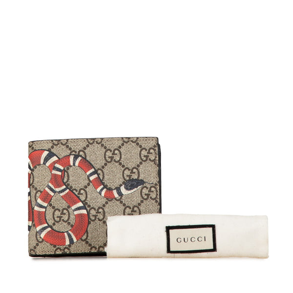 グッチ GGスプリーム キングスネーク  二つ折り財布 451266 ベージュ ブラウン PVC レザー メンズ GUCCI 【中古】