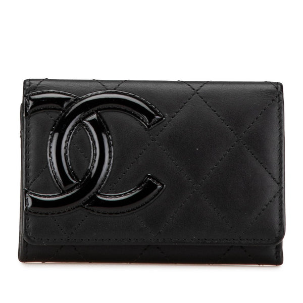 シャネル カンボンライン ココマーク カードケース 名刺入れ ブラック ラムスキン エナメル レディース CHANEL 【中古】