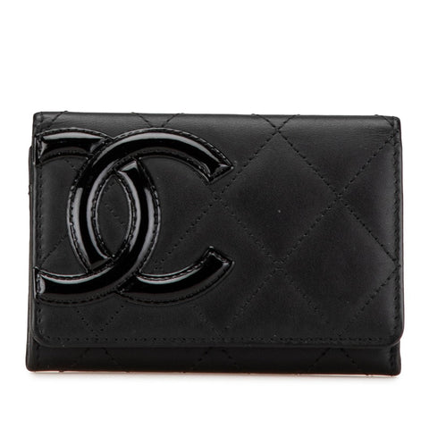 シャネル カンボンライン ココマーク カードケース 名刺入れ ブラック ラムスキン エナメル レディース CHANEL 【中古】