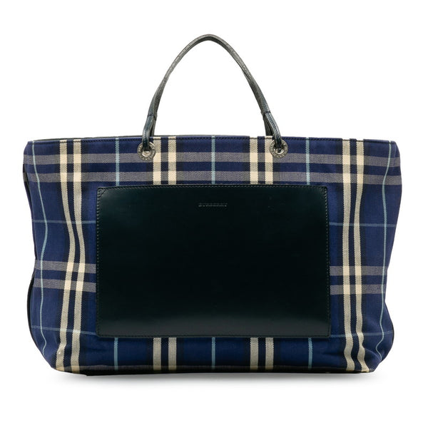 バーバリー ノバチェック トートバッグ ブルー マルチカラー キャンバス レザー レディース BURBERRY 【中古】