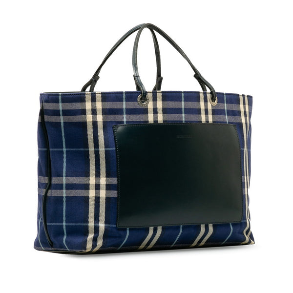 バーバリー ノバチェック トートバッグ ブルー マルチカラー キャンバス レザー レディース BURBERRY 【中古】
