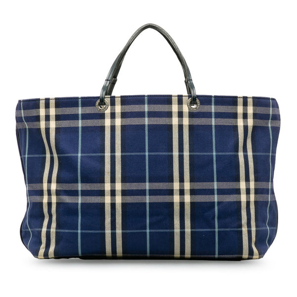 バーバリー ノバチェック トートバッグ ブルー マルチカラー キャンバス レザー レディース BURBERRY 【中古】