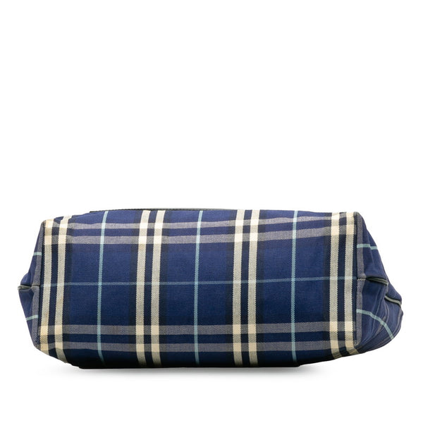 バーバリー ノバチェック トートバッグ ブルー マルチカラー キャンバス レザー レディース BURBERRY 【中古】