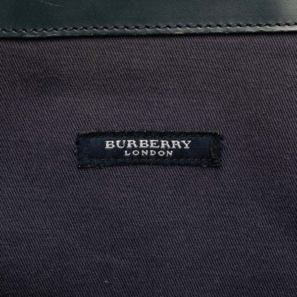バーバリー ノバチェック トートバッグ ブルー マルチカラー キャンバス レザー レディース BURBERRY 【中古】