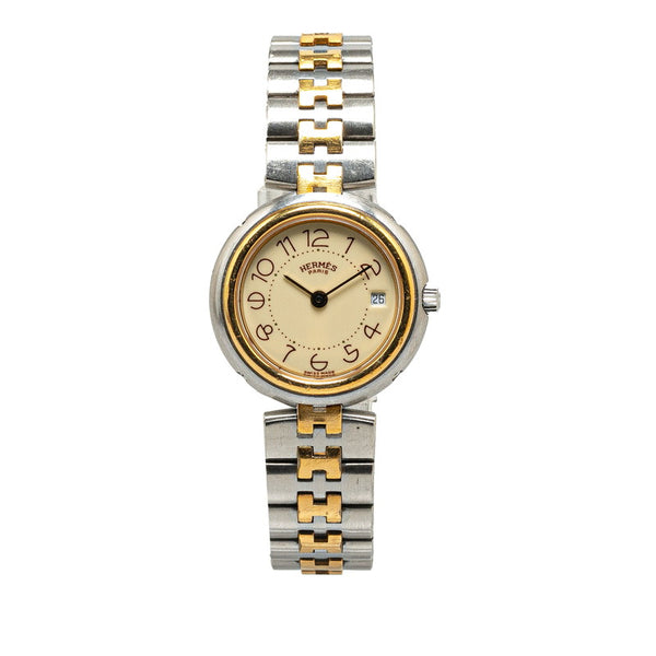 エルメス プロフィール 腕時計 クオーツ アイボリー文字盤 ステンレススチール メッキ レディース HERMES 【中古】