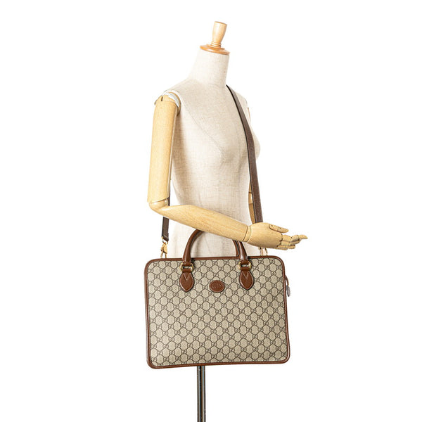 グッチ GGスプリーム ブリーフケース 斜め掛けビジネスバッグ 2WAY 674143 ブラウン PVC レザー メンズ GUCCI 【中古】