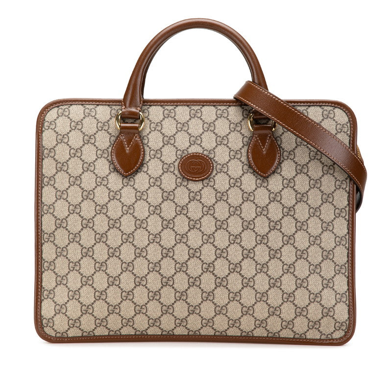 グッチ GGスプリーム ブリーフケース 斜め掛けビジネスバッグ 2WAY 674143 ブラウン PVC レザー メンズ GUCCI 【中古】