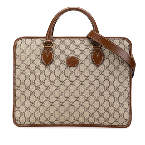グッチ GGスプリーム ブリーフケース 斜め掛けビジネスバッグ 2WAY 674143 ブラウン PVC レザー メンズ GUCCI 【中古】