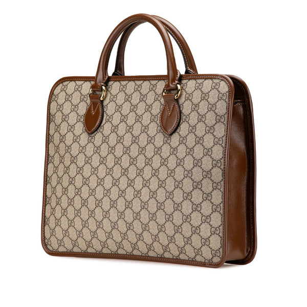 グッチ GGスプリーム ブリーフケース 斜め掛けビジネスバッグ 2WAY 674143 ブラウン PVC レザー メンズ GUCCI 【中古】