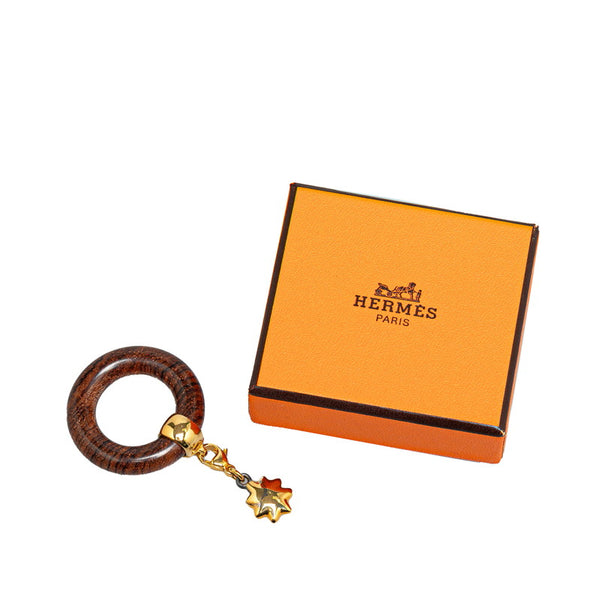 エルメス スカーフリング ブラウン ゴールド ウッド メッキ レディース HERMES 【中古】