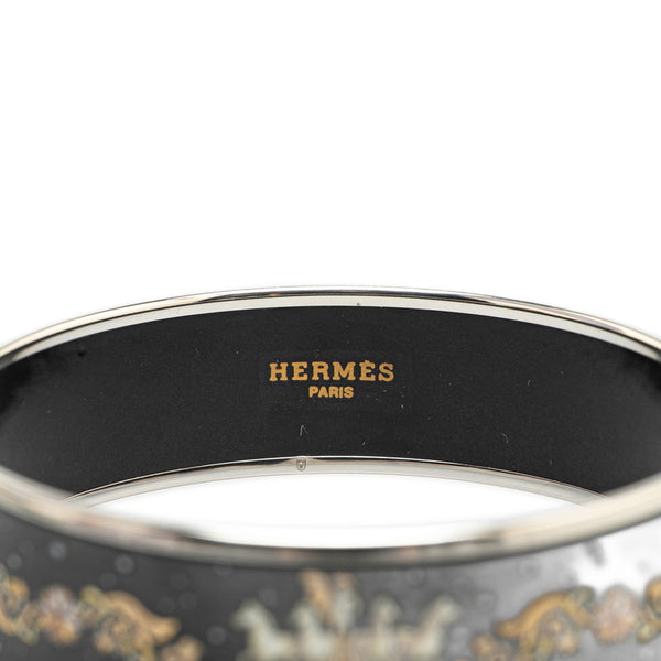 エルメス エマイユ GM ホース 馬 七宝焼き バングル シルバー ブラック ゴールド メタル レディース HERMES 【中古】