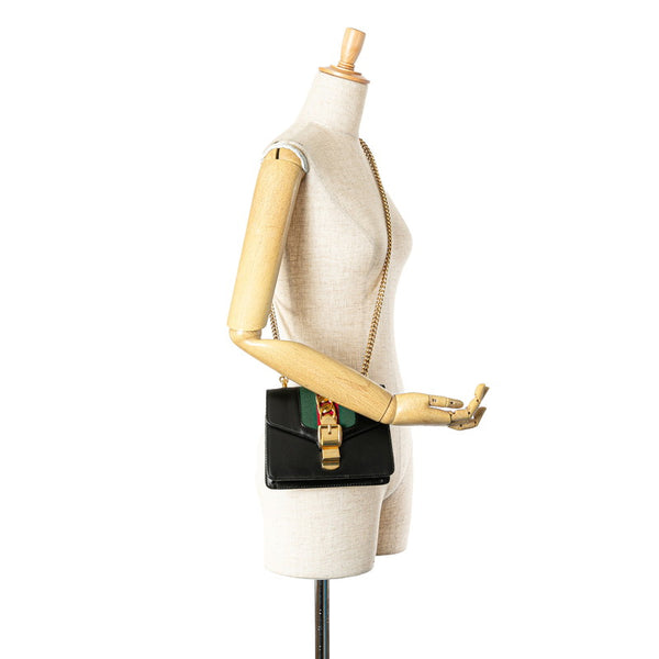 グッチ シェリーライン シルヴィ スモール 斜め掛け チェーン ショルダーバッグ  431666 ブラック マルチカラー レザー レディース GUCCI 【中古】