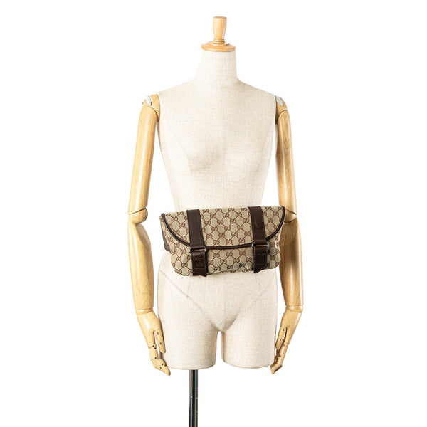 グッチ GGキャンバス ウエストバッグ ボディバッグ 145851 ベージュ ブラウン キャンバス レザー レディース GUCCI 【中古】