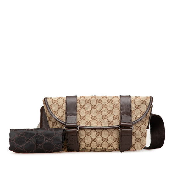 グッチ GGキャンバス ウエストバッグ ボディバッグ 145851 ベージュ ブラウン キャンバス レザー レディース GUCCI 【中古】