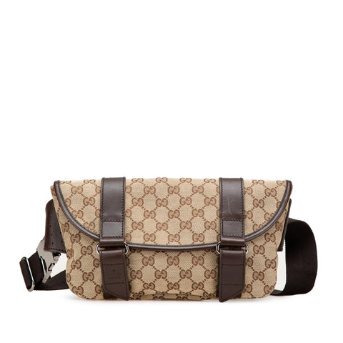 グッチ GGキャンバス ウエストバッグ ボディバッグ 145851 ベージュ ブラウン キャンバス レザー レディース GUCCI 【中古】