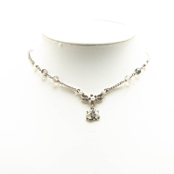 シャネル ミニココマーク チェーン ネックレス シルバー メタル ラインストーン フェイクパール レディース CHANEL 【中古】