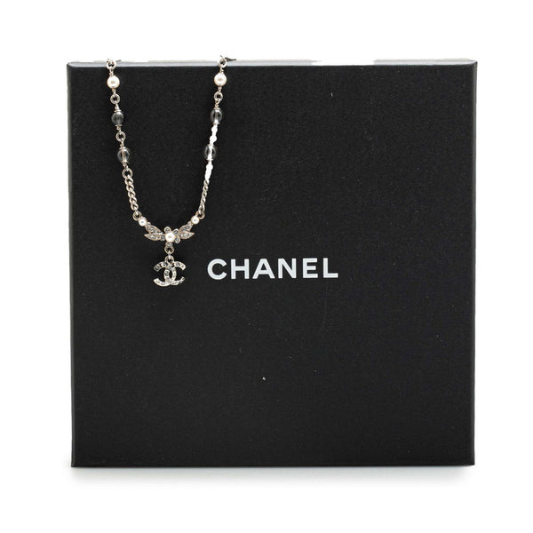 シャネル ミニココマーク チェーン ネックレス シルバー メタル ラインストーン フェイクパール レディース CHANEL 【中古】