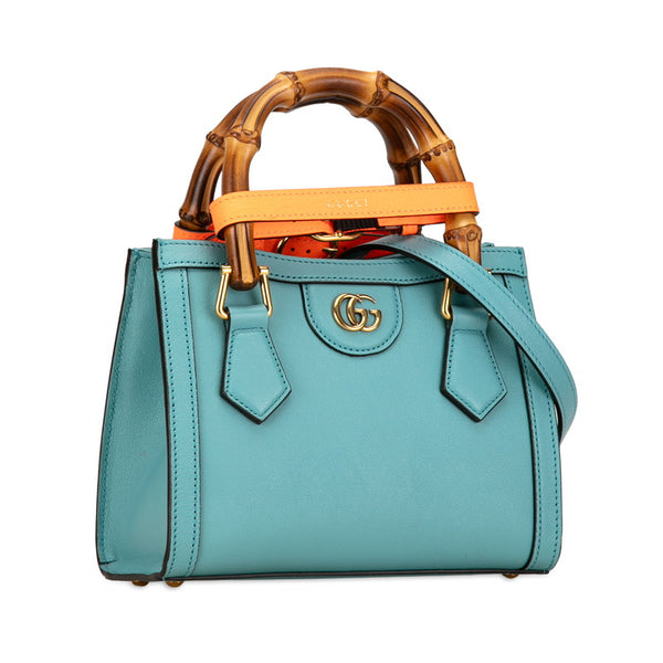 グッチ バンブー ダイアナ ミニ ハンドバッグ ショルダーバッグ 2WAY 655661 ライトブルー レザー レディース GUCCI 【中古】