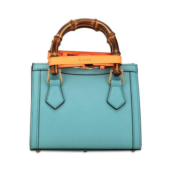 グッチ バンブー ダイアナ ミニ ハンドバッグ ショルダーバッグ 2WAY 655661 ライトブルー レザー レディース GUCCI 【中古】