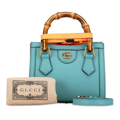 グッチ バンブー ダイアナ ミニ ハンドバッグ ショルダーバッグ 2WAY 655661 ライトブルー レザー レディース GUCCI 【中古】