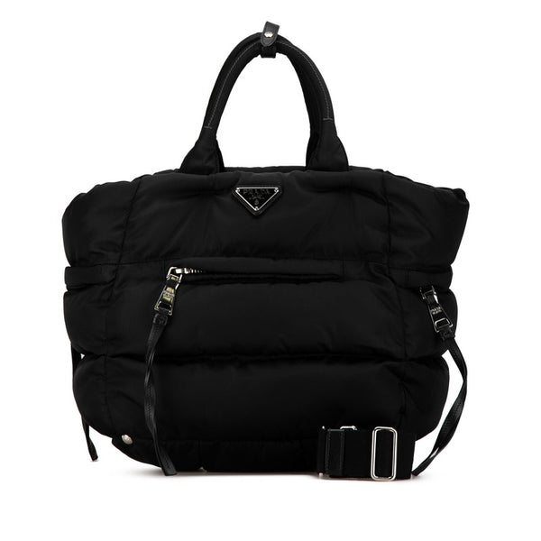 プラダ 三角ロゴプレート ボンバー トートバッグ ショルダーバッグ 2WAY ブラック ナイロン レザー レディース PRADA 【中古】