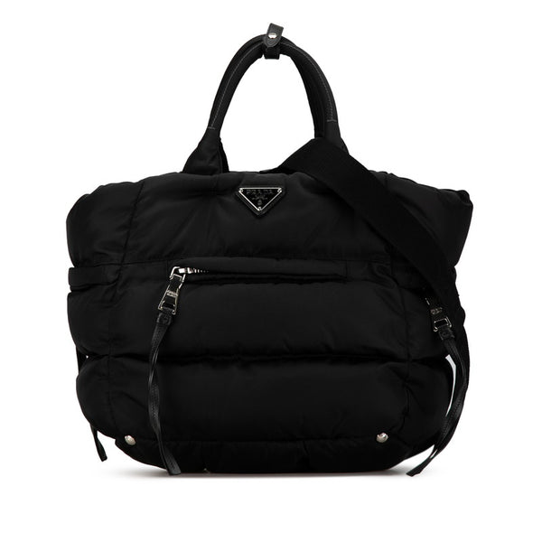 プラダ 三角ロゴプレート ボンバー トートバッグ ショルダーバッグ 2WAY ブラック ナイロン レザー レディース PRADA 【中古】