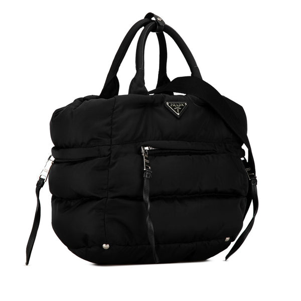 プラダ 三角ロゴプレート ボンバー トートバッグ ショルダーバッグ 2WAY ブラック ナイロン レザー レディース PRADA 【中古】