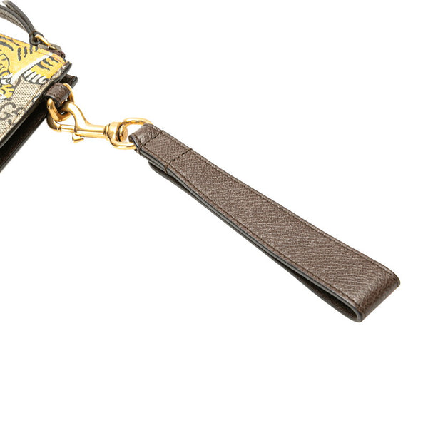 グッチ GGスプリーム タイガー 虎 クラッチバッグ 451473 ブラウン グリーン イエロー PVC レザー レディース GUCCI 【中古】