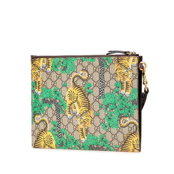 グッチ GGスプリーム タイガー 虎 クラッチバッグ 451473 ブラウン グリーン イエロー PVC レザー レディース GUCCI 【中古】