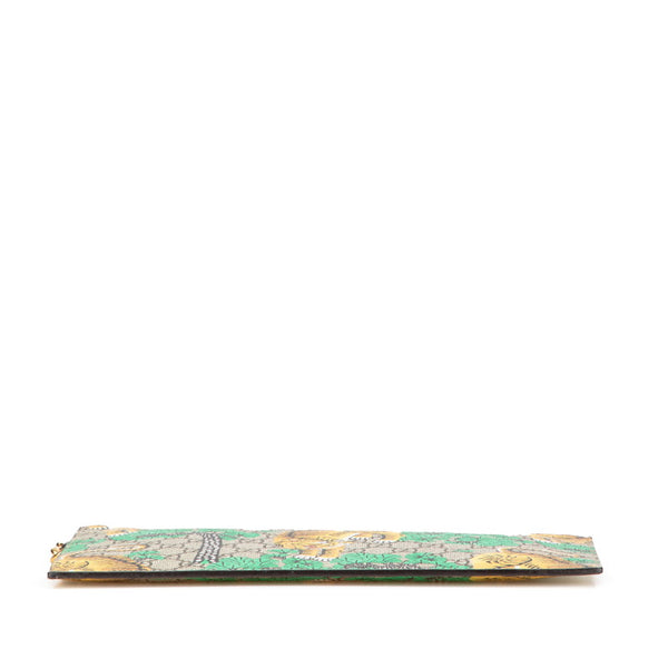 グッチ GGスプリーム タイガー 虎 クラッチバッグ 451473 ブラウン グリーン イエロー PVC レザー レディース GUCCI 【中古】