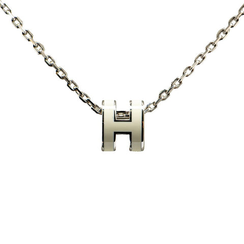 エルメス ミニポップアッシュH ネックレス シルバー ホワイト メタル レディース HERMES 【中古】