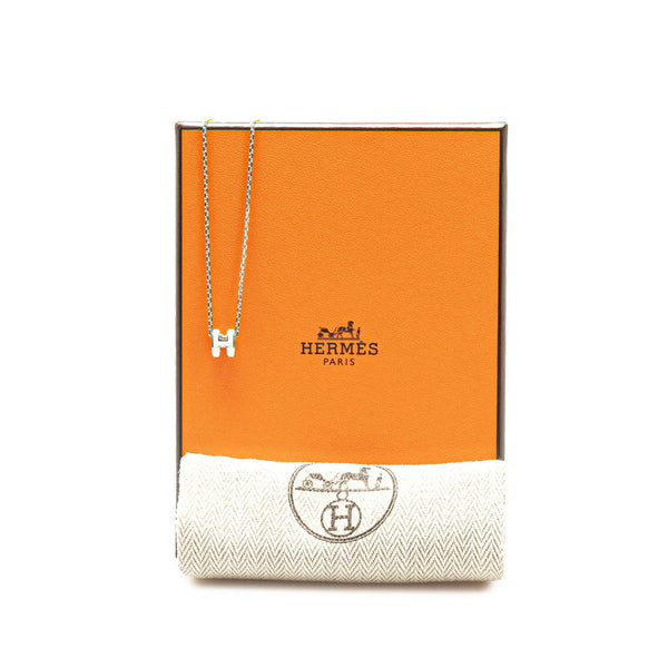 エルメス ミニポップアッシュH ネックレス シルバー ホワイト メタル レディース HERMES 【中古】