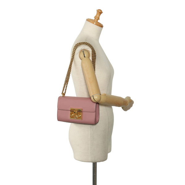 グッチ スモール パドロック チェーン ショルダーバッグ 409487 ピンク ゴールド レザー レディース GUCCI 【中古】