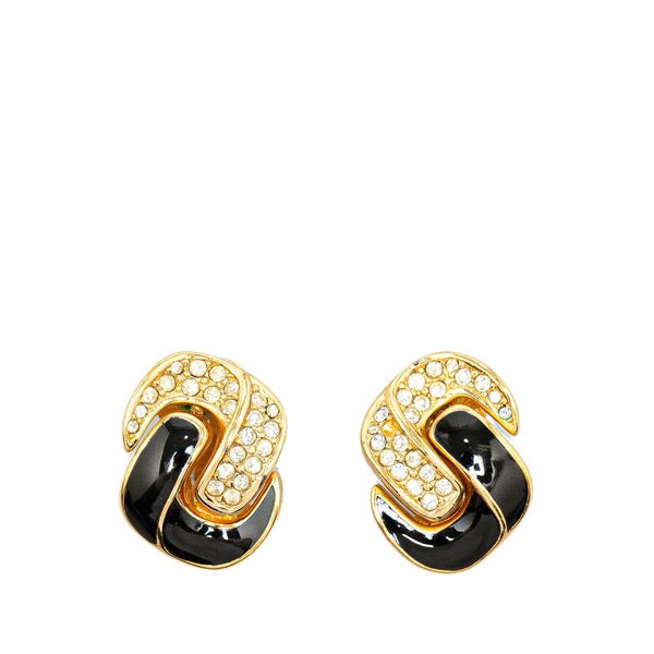 ディオール ラインストーン イヤリング ゴールド ブラック メッキ レディース Dior 【中古】