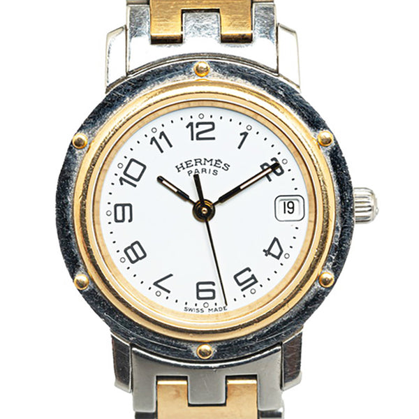 エルメス クリッパー 腕時計 CL4.220 クオーツ ホワイト文字盤 ステンレススチール メッキ レディース HERMES 【中古】