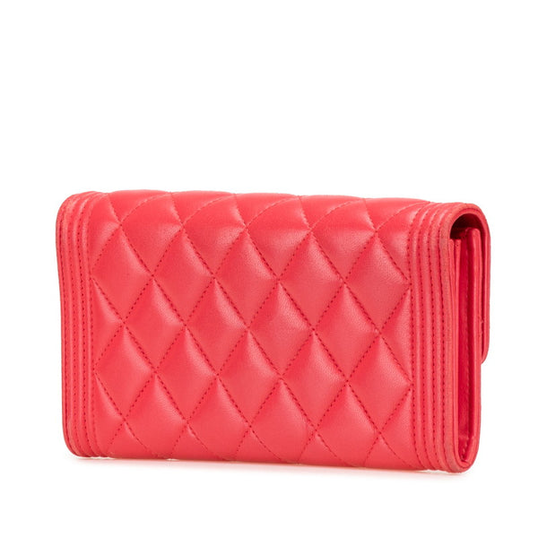 シャネル ボーイシャネル ココマーク 長財布 A80286 レッド ラムスキン レディース CHANEL 【中古】
