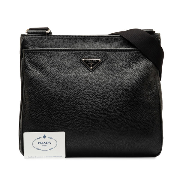 プラダ 三角ロゴプレート 斜め掛け ショルダーバッグ ブラック レザー レディース PRADA 【中古】