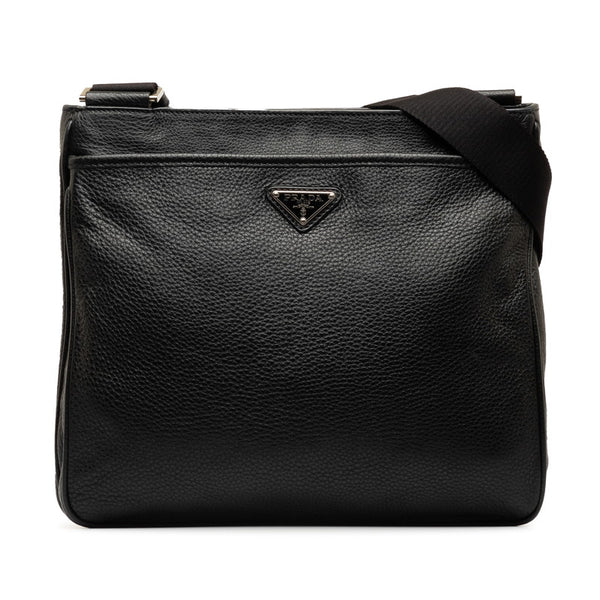 プラダ 三角ロゴプレート 斜め掛け ショルダーバッグ ブラック レザー レディース PRADA 【中古】