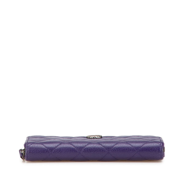 シャネル マトラッセ ココマーク 長財布 ラウンドファスナー パープル シルバー ラムスキン レディース CHANEL 【中古】